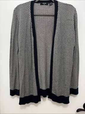 BERVE Ami Sz M Chevron Open-Front Knit Cardigan - Black & White